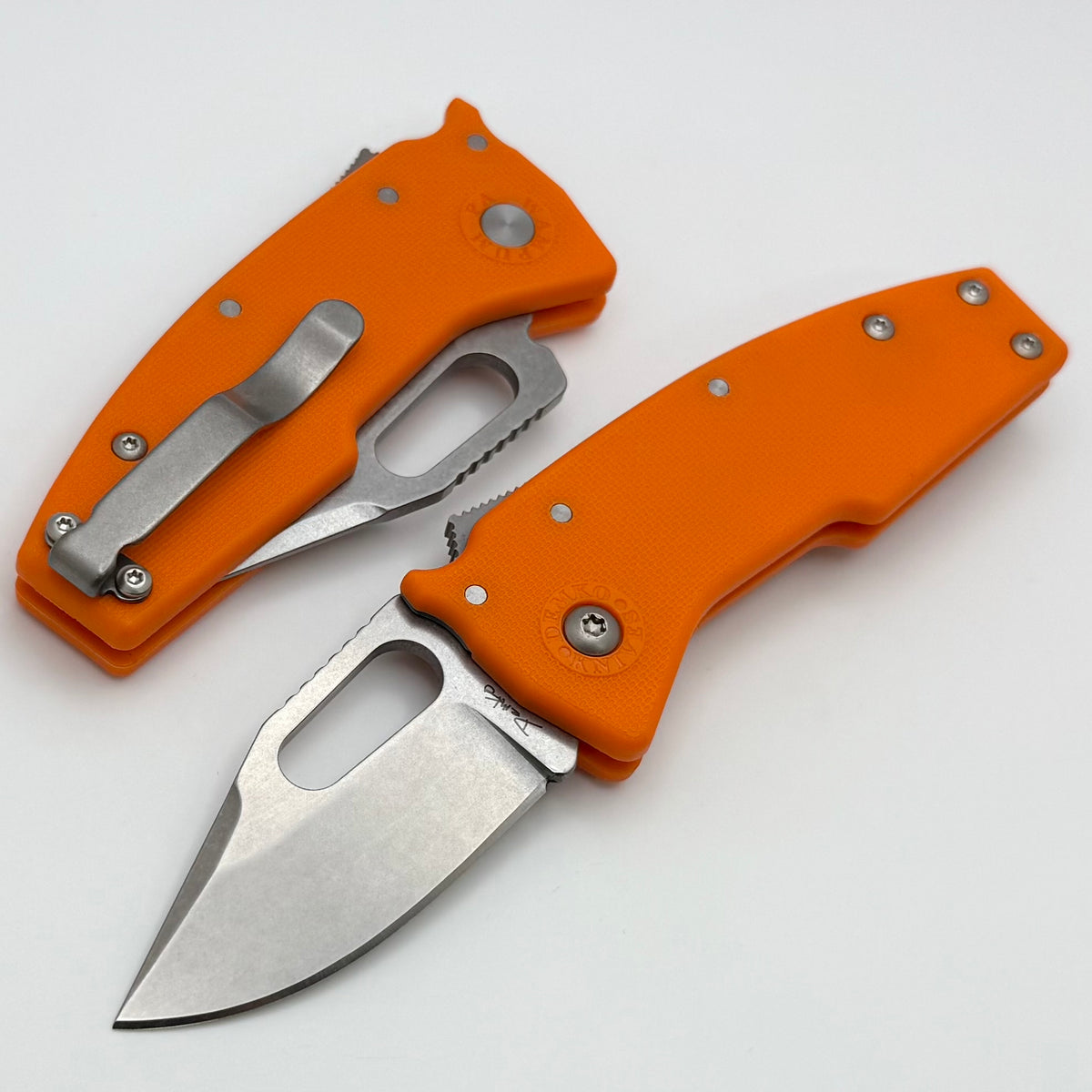 orange3020様コラボams Demko Nano Shark w/ Orange GRN Handles & Clip Point AUS10A