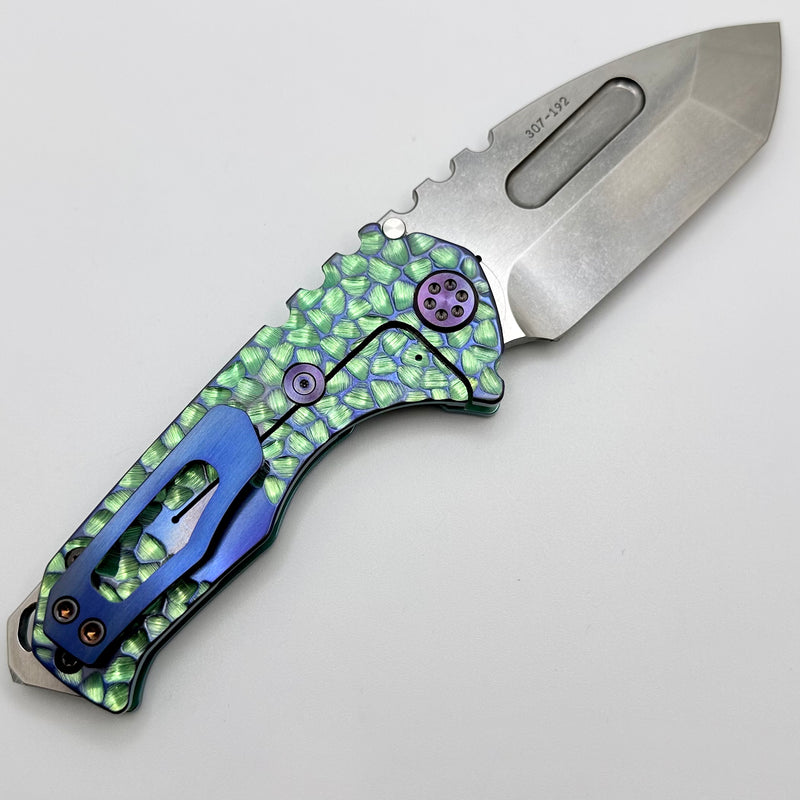 Medford Praetorian Genesis T Ecto Green "Peaks & Valleys Hulk" Handles w/ Violet Hardware/Clip & S45VN Tumbled Tanto