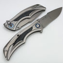 We Knife Tighe Down Titanium Integral Handle w/ Blue Carbon Fiber Inlays & Stonewash M390 WE24054-1