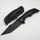 We Knife Tighe Down Black Titanium Integral Handle w/ Yellow Carbon Fiber Inlays & Black Stonewash M390 Tanto WE24054B-1