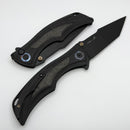 We Knife Tighe Down Black Titanium Integral Handle w/ Yellow Carbon Fiber Inlays & Black Stonewash M390 Tanto WE24054B-1