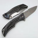 We Knife Tighe Down Polished Gray Orange Peel Titanium Integral Handle w/ Rose Carbon Fiber Inlays & Hand Satin M390 WE24054-2