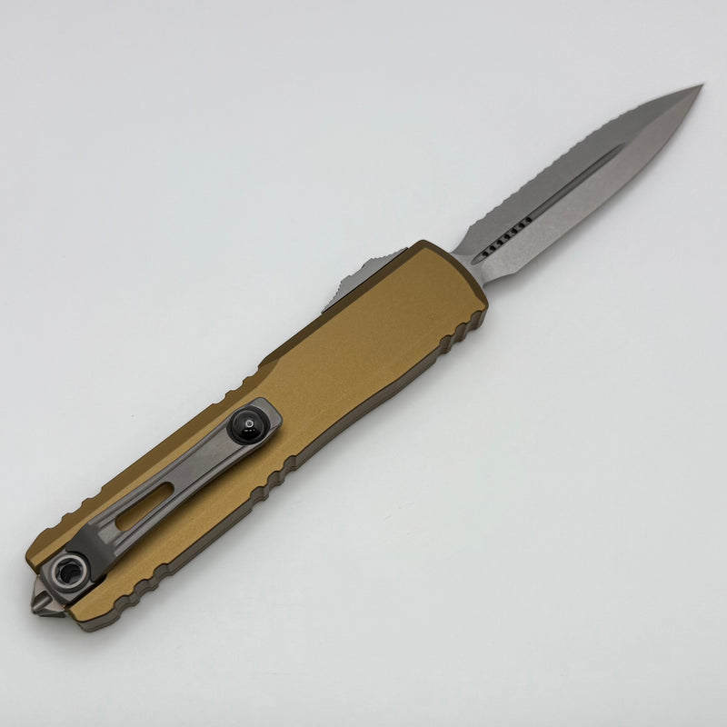 Microtech Ultratech Gen IV D/E Stonewash Full Serrated w/ Tan Handle 11224-12TA