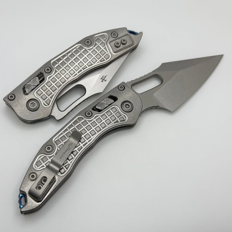 Microtech Marfione Select Manual Stitch RAM LOK Frag Titanium Handles & Stonewash M390MK w/ Double Vapor Blast & Blue Accents 169RL-10FRMS2