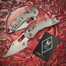 Microtech Marfione Select Manual Stitch RAM LOK Frag Titanium Handles & Stonewash M390MK w/ Double Vapor Blast & Blue Accents 169RL-10FRMS2