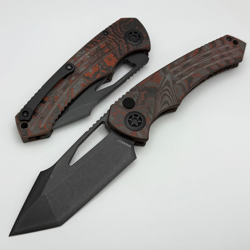 Heretic Knives Pariah M/A Button Lock Blood Red Camo Carbon Handles w/ DLC Tanto MagnaCut H047-6A-RD/CC