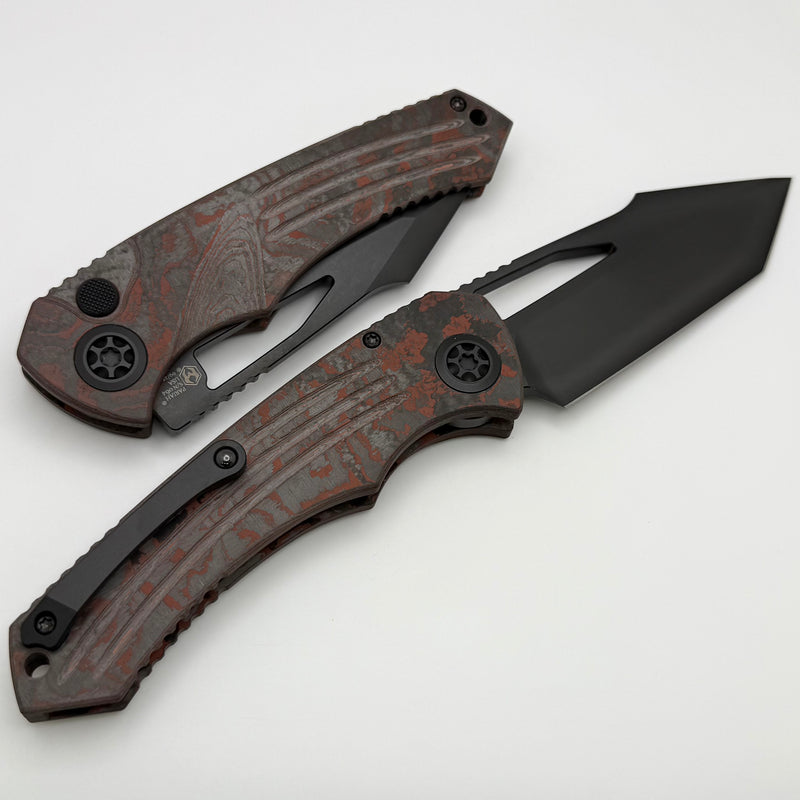 Heretic Knives Pariah M/A Button Lock Blood Red Camo Carbon Handles w/ DLC Tanto MagnaCut H047-6A-RD/CC