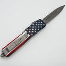 Pre Owned Microtech Ultratech Double Edge Apocalyptic Full Serrated USA Flag Blade Show Signature Series 122-12APFLAGS