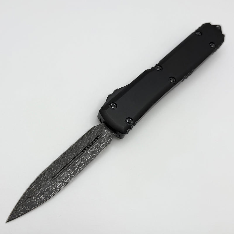 Pre Owned Microtech Ultratech Damascus Double Edge & Black w/ Ringed Hardware Signature Series 122-16S