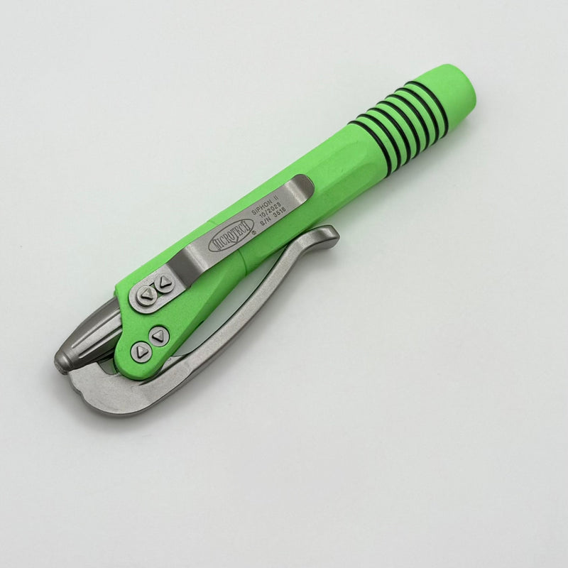 Pre Owned Microtech Siphon Pen II Parakeet Green Stainless Steel 401-SS-PGBB