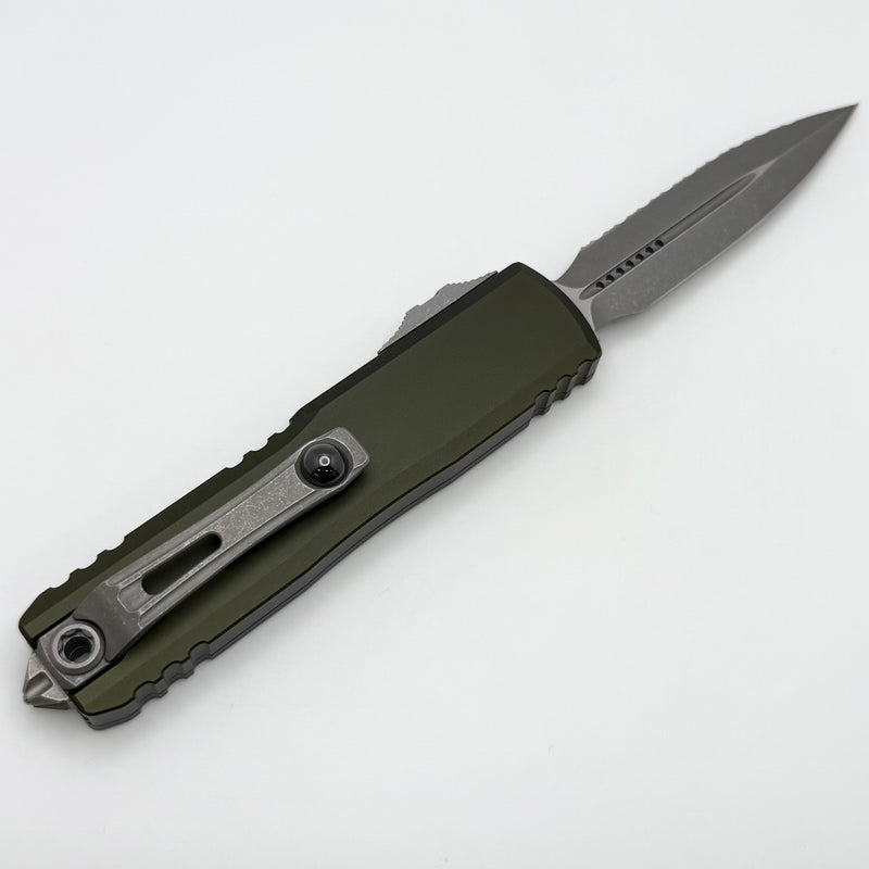 Microtech UTX-85 Gen IV w/ OD Green Handle & Full Serrated Apocalyptic D/E M390MK 12324-12APOD