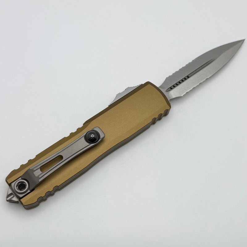 Microtech UTX-85 Gen IV w/ Tan Handle & Part Serrated Stonewash D/E M390MK 12324-11TA