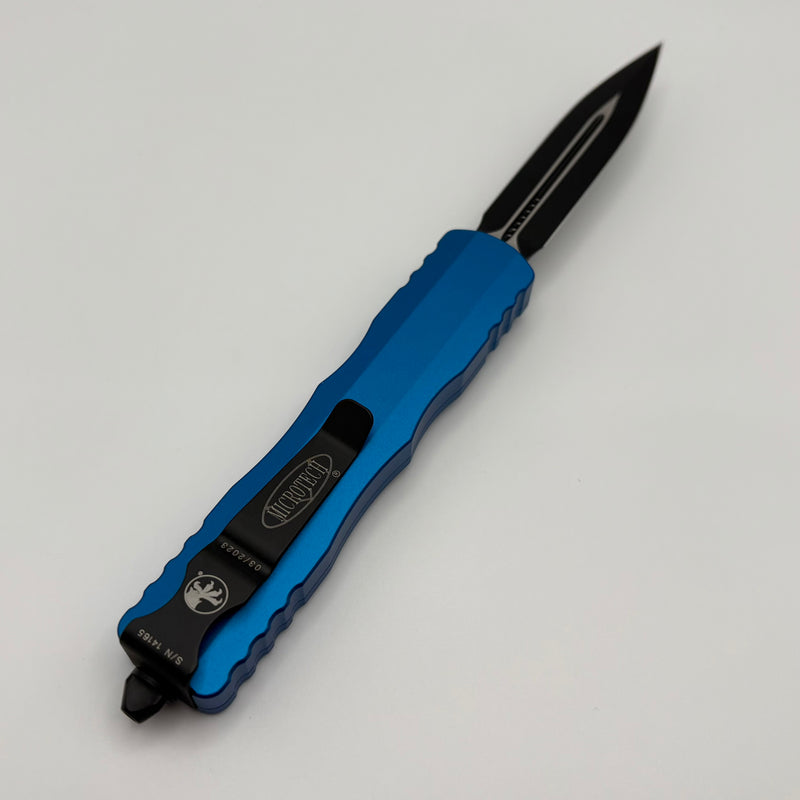 Pre-Owned Microtech Dirac Double Edge Black Standard & Blue 225-1BL