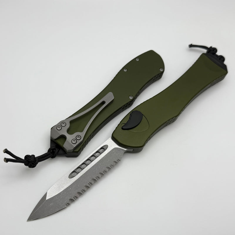 Heretic Hydra V4 w/ OD Green Aluminum Handle & Battleworn S/E Full Serrated H407-5C-OD