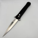 Pre-Owned Pro-Tech Large Don w/ Black Handle & Mother of Pearl Button w/ Satin Blade 1921-MOP