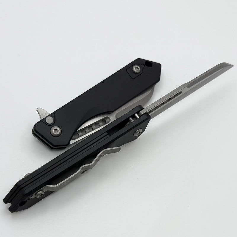 Heretic Knives M/A Jinn Flipper w/ Black Aluminum Handles & Battleworn