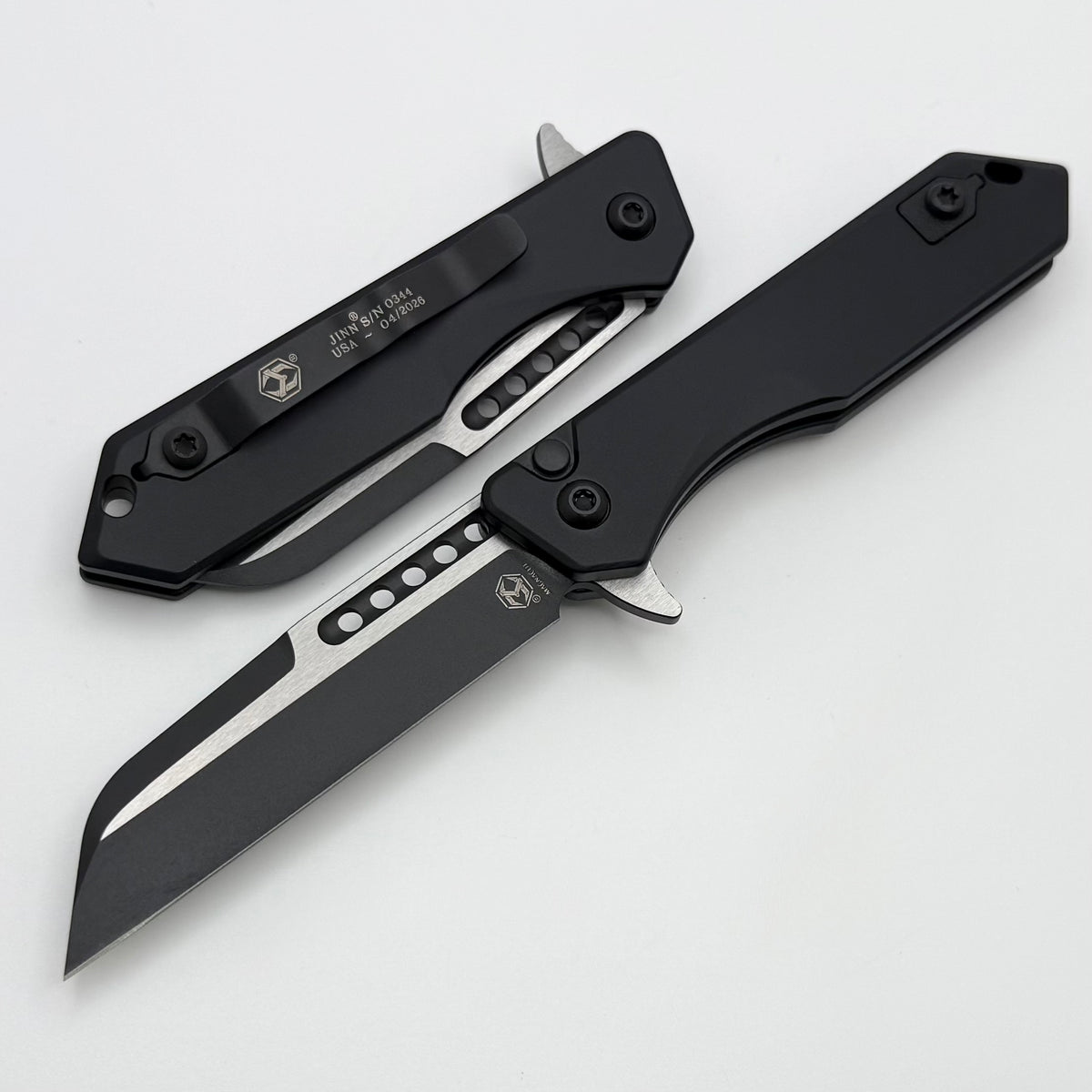Heretic Knives M/A Jinn Flipper w/ Black Aluminum Handles & 2 Tone Bla
