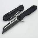 Heretic Knives M/A Jinn Flipper w/ Black Aluminum Handles & 2 Tone Black MagnaCut