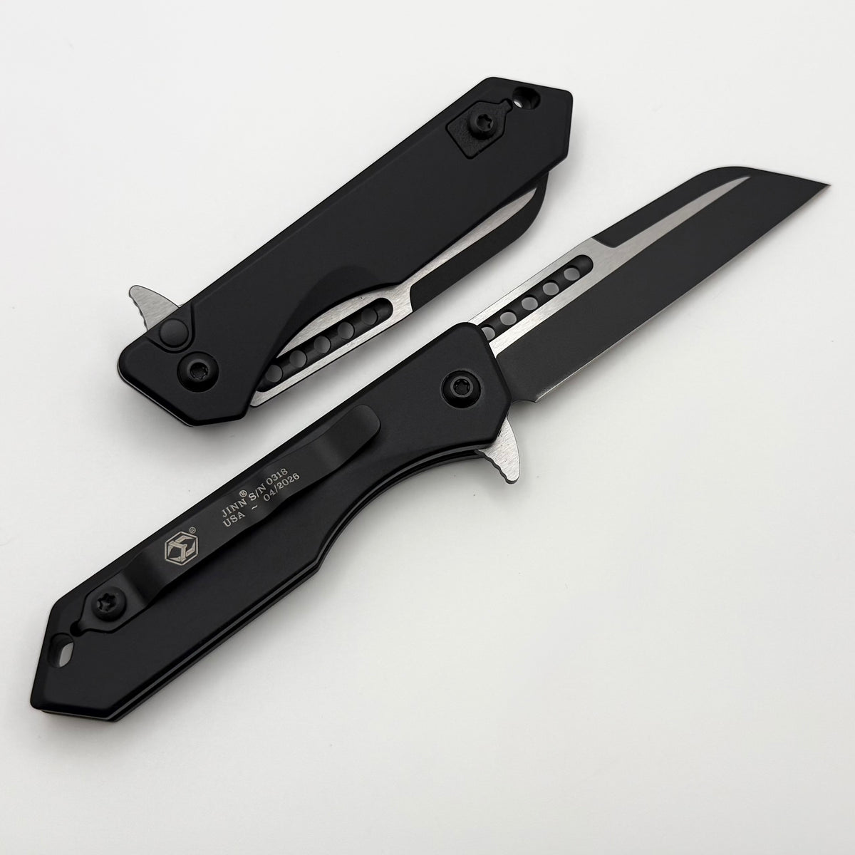 Heretic Knives M/A Jinn Flipper w/ Black Aluminum Handles & 2 Tone Bla
