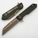 Heretic Knives M/A Jinn Flipper w/ OD Green Aluminum Handles & Bronze MagnaCut