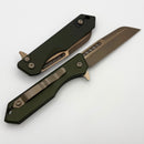 Heretic Knives M/A Jinn Flipper w/ OD Green Aluminum Handles & Bronze MagnaCut