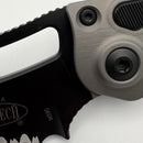 Grenade Blem Microtech Borka Stitch Natural Clear w/ Black Part Serrated M390 169-2NC