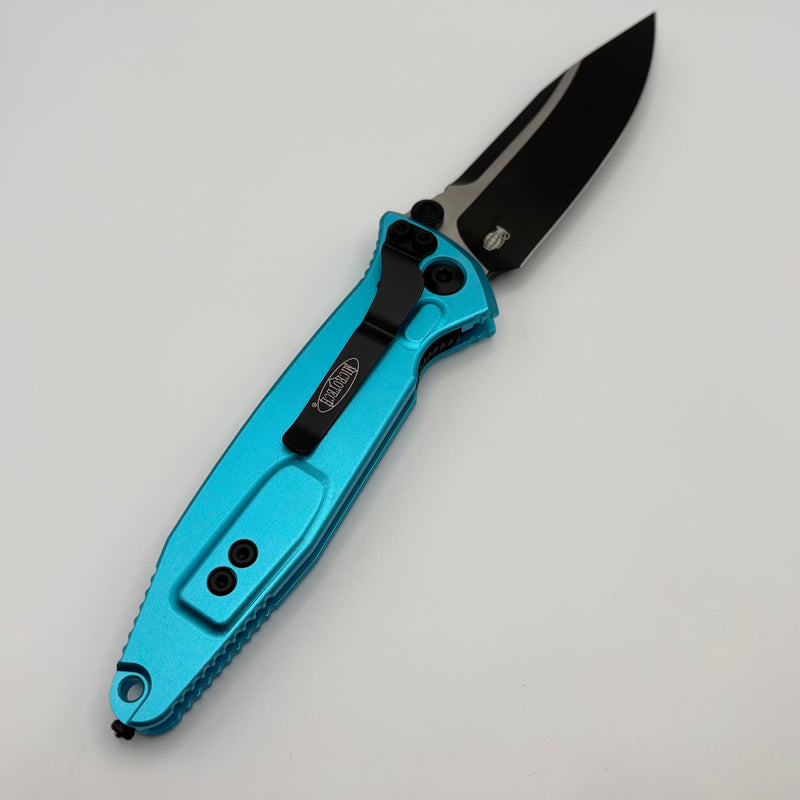 Grenade Blem Microtech Socom Elite Manual Black Single Edge w/ Turquoise Handles 160-1TQ
