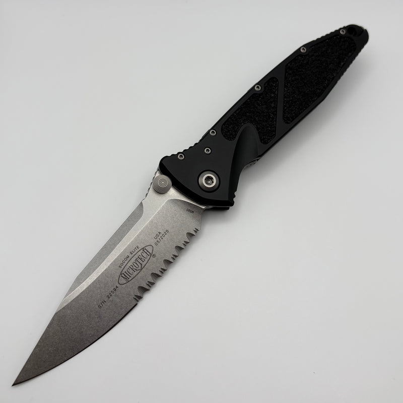 Grenade Blem Microtech Socom Elite Single Edge Stonewash Partial Serrated Manual & Black 160-11