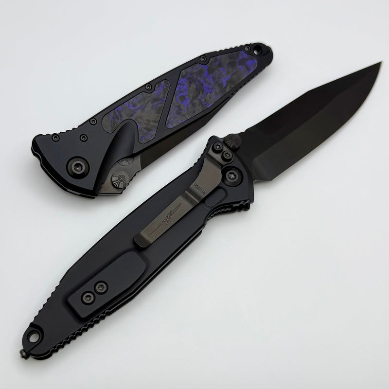 Microtech Socom Elite M/A DLC Spike Grind w/ Purple Haze Cross Cut Fat Carbon Inlays Signature Series NCB Exclusive 160-1DLCTCFPUISS