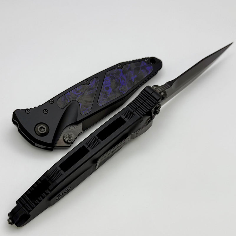 Microtech Socom Elite M/A DLC Spike Grind w/ Purple Haze Cross Cut Fat Carbon Inlays Signature Series NCB Exclusive 160-1DLCTCFPUISS