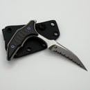 Microtech & Bastinelli Bee Marfione Select Full Serrated Stonewash w/ Carbon Fiber Handles & Blue Hardware 218-12MS5