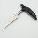 Microtech & Bastinelli Bee Marfione Select Full Serrated Stonewash w/ Carbon Fiber Handles & Blue Hardware 218-12MS5