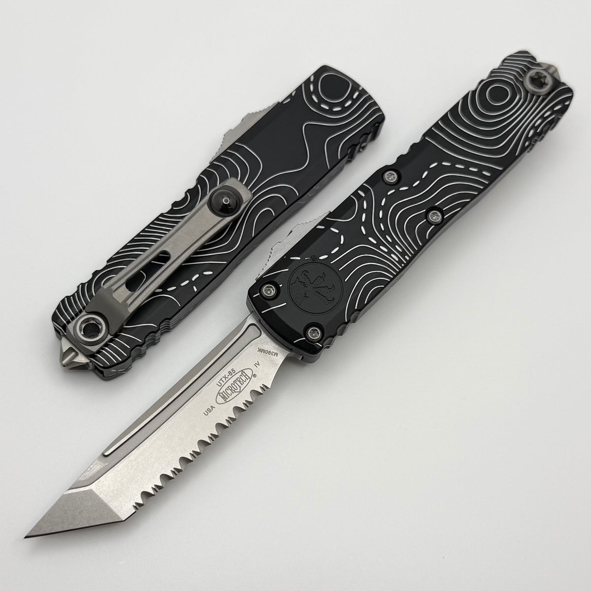 Microtech UTX-85 Gen IV w/ Black Topographic Handle & Stonewash Full S