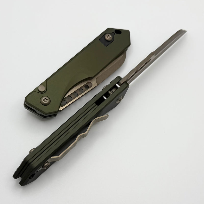 Heretic Knives Jinn Auto w/ OD Green Aluminum Handles & Bronze MagnaCu