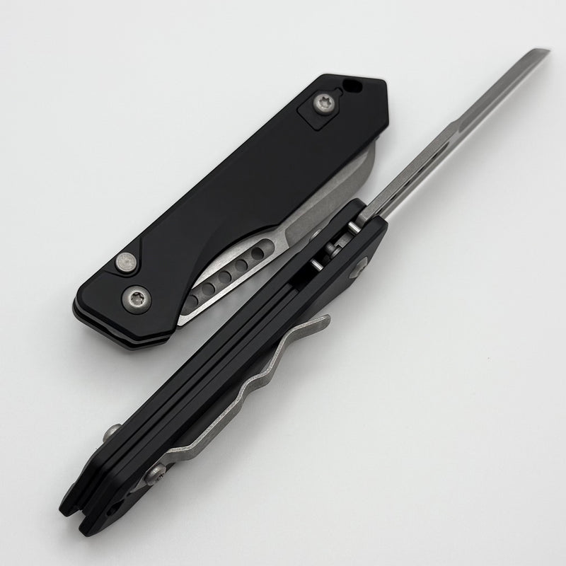 Heretic Knives Jinn Auto w/ Black Aluminum Handles & Battleworn MagnaC