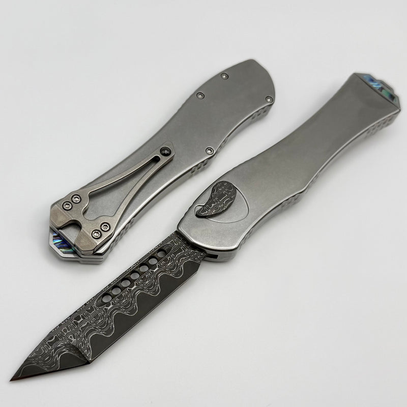 Heretic Custom Hydra V4 Stainless Steel Handle w/ Abalone Inlays & Vegas Forge San Mai Damascus Tanto