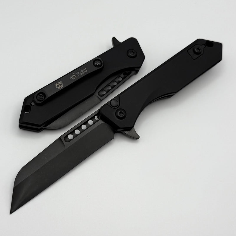 Heretic Knives M/A Jinn Flipper w/ Black Aluminum Handles & Hand Ground DLC MagnaCut