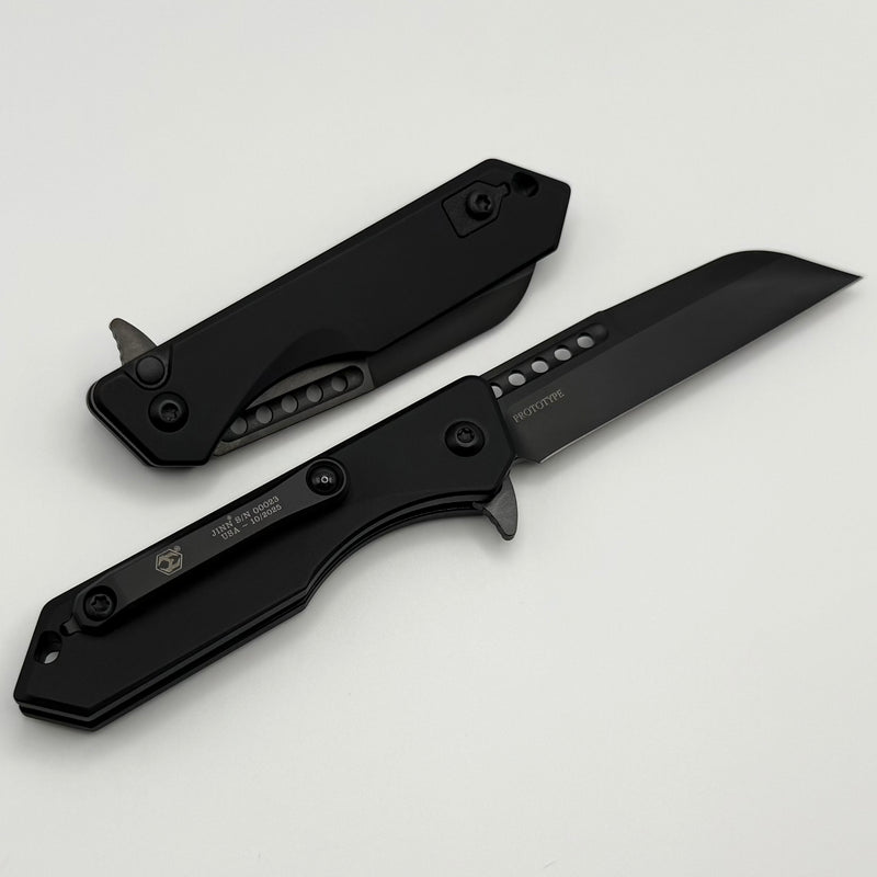 Heretic Knives M/A Jinn Flipper w/ Black Aluminum Handles & Hand Ground DLC MagnaCut