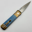 Pro-Tech Godson Bronze Ti Bolsters & Blue Jigged Ti w/ Pearl Button & Satin Blade 2024 Godson Custom.003