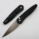Pro-Tech Newport Black 3D Wave w/ Mother of Pearl Button & Smokey Grey S35VN 3437-SG