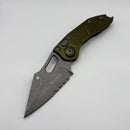 Grenade Blem Microtech Borka Stitch Apocalyptic Partial Serrated & OD Green Handles 169-11APOD