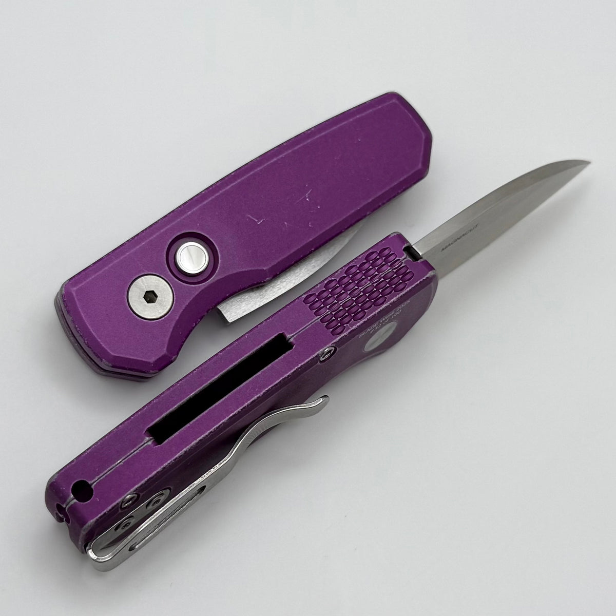 Pro-Tech Runt 5 w/ Battleworn Purple Handle & Satin Wharncliffe MagnaC