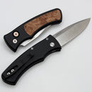 Pro-Tech Duke Black Aluminum Handle w/ Maple Burl Inlay & Mosaic Button w/ Satin MagnaCut DUKE2110-Maple