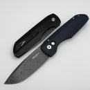 Pro-Tech Vero Designs Synapse Auto w/ Blue Linen Micarta/Aluminum Handle & Nichols Virus Damascus