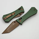 Aux Mfg Coffin Crossbar w/ Green Aluminum Handles & Rose Gold PVD Tanto 14C28N Blade