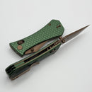 Aux Mfg Coffin Crossbar w/ Green Aluminum Handles & Rose Gold PVD Tanto 14C28N Blade