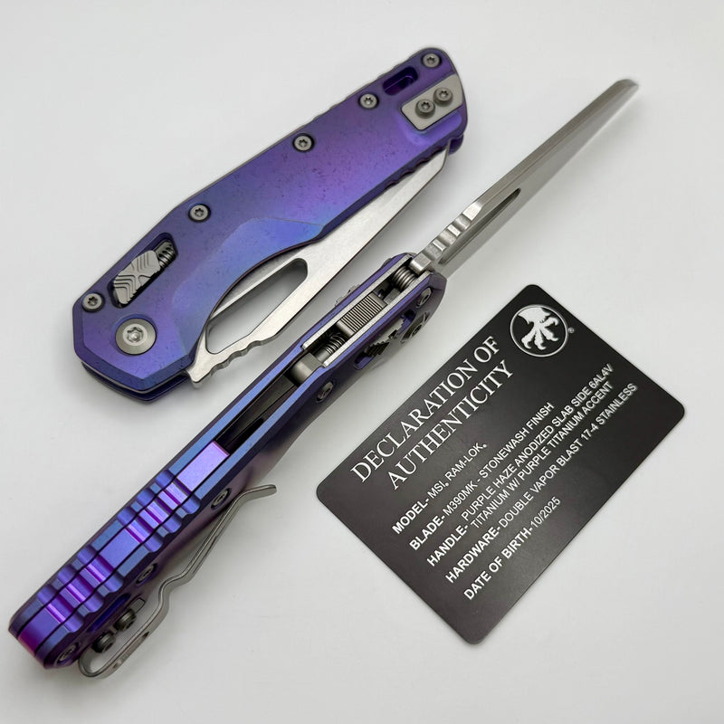 Microtech Marfione Select MSI RAM LOK Purple Haze Titanium Handles w/ Purple Accents & Stonewash M390MK 210-10MS5
