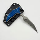 Microtech & Bastinelli Bee Marfione Select w/ Antique Blue Titanium Handles & Blue Hardware Full Serrated 218-12APMS3