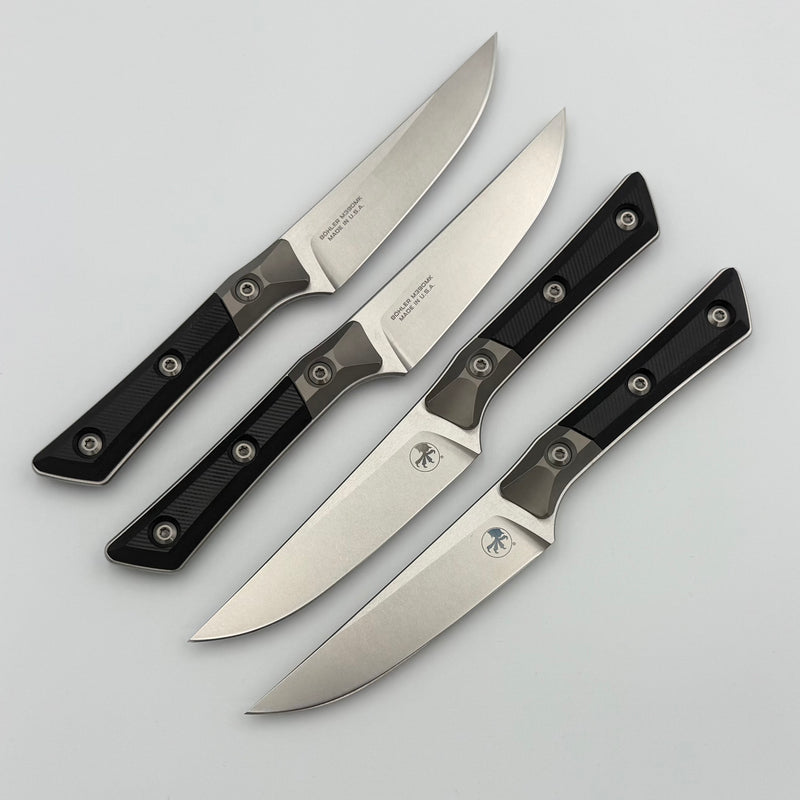 Microtech Steak 4 Piece Set Black G-10/Titanium Bolster Handle w/ Stonewash M390MK 3600B-10SETBK