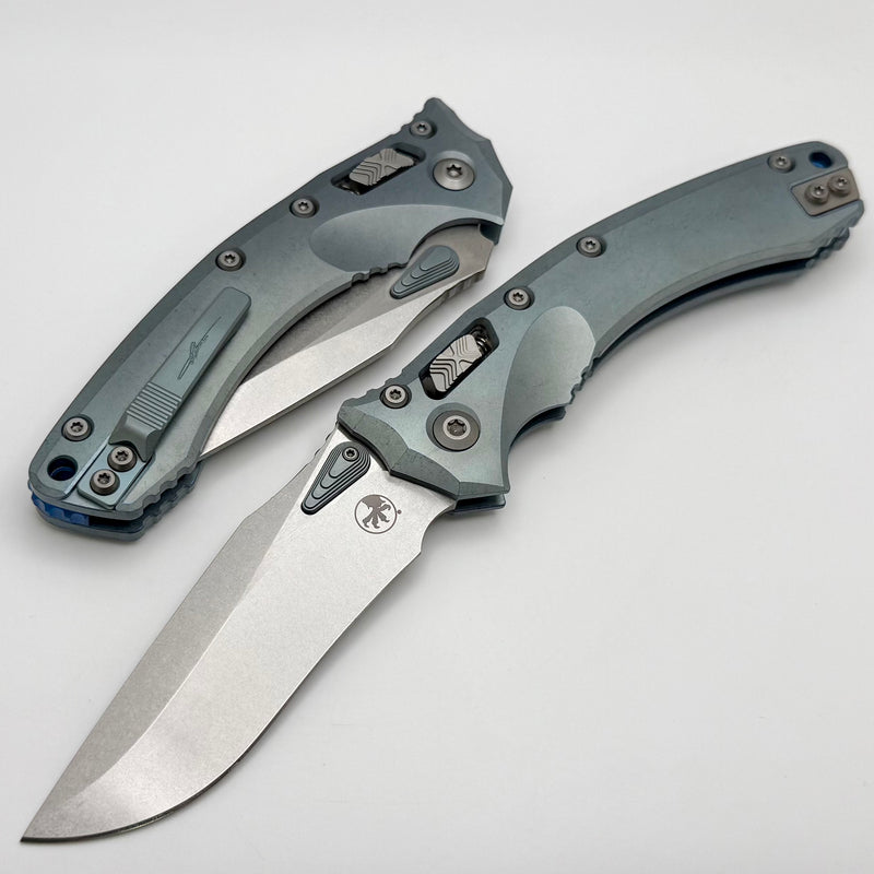 Microtech Marfione Select Amphibian RAM LOK Ice Blue Titanium Handles & Stonewash M390MK & Blue Accents 137RL-10MS6